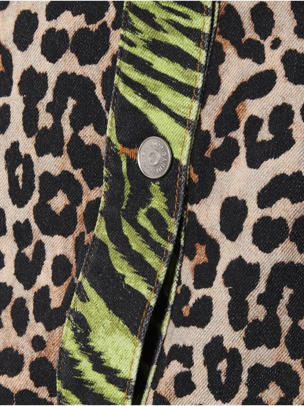 Ganni Green and Brown Leopard & Tiger Print Denim Shirt Dress - Picture 5 of 5